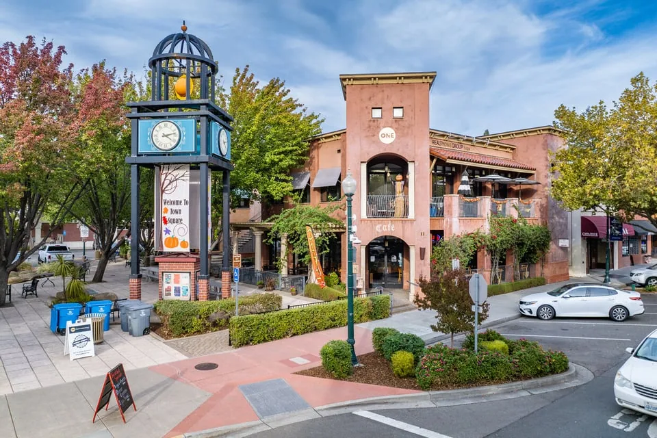 Town Square clock tower in downtown Vacaville, CA
