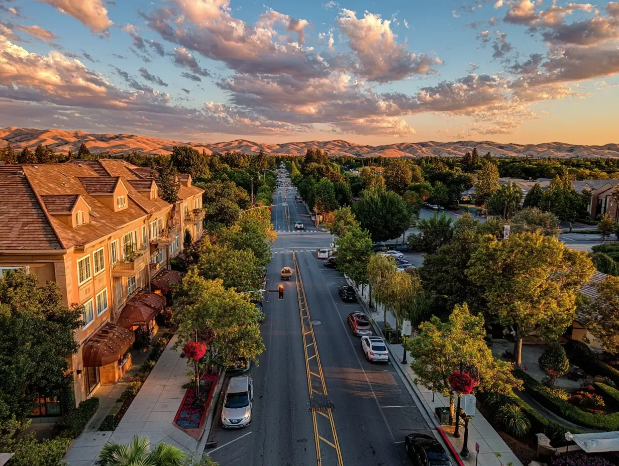 Vacaville, CA main street at sunset